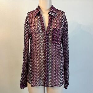 Diane Von Furstenberg Silk Blend Lorelie Two Tone Button Down. Size‎ 0
